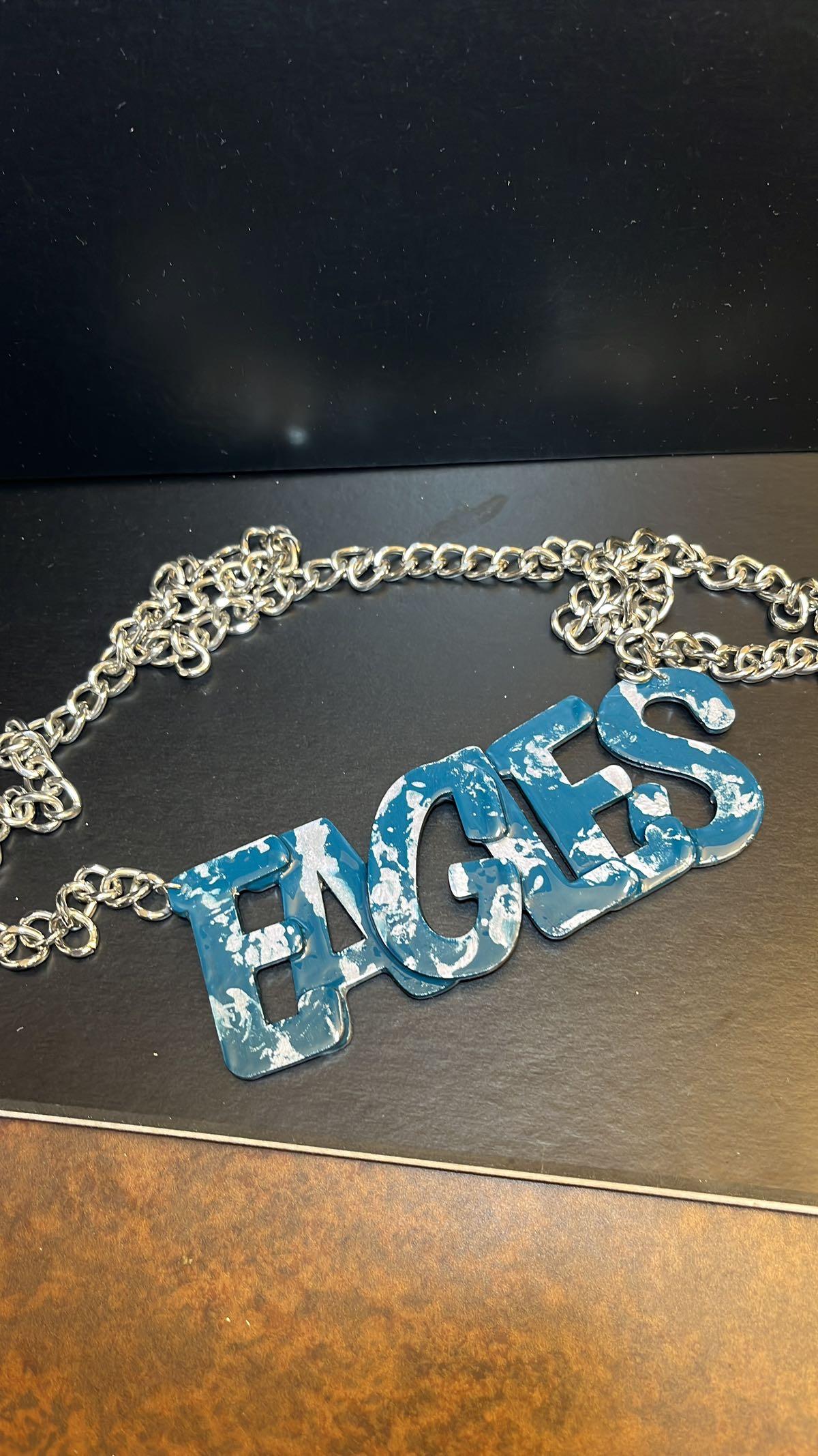 Fly High Like An Eagle Eagles Necklace - Unique Cuban Link Chain Design with Blue Elements and Gold Chain