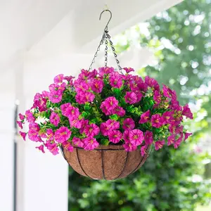 19.49-inch outdoor realistic hanging flower basket, UV-resistant silk artificial flowers, for porch, terrace, balcony and garden decoration in spring