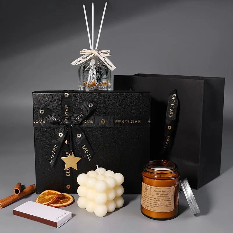 Best Love Aromatherapy Candle Gift Box - Scented Candles & Aroma Oil Diffuser Set for Weddings Birthdays & Mom Gifts - Elegant Black Packaging - Affordable Luxury Under 30 Dollars Decor Fragrance