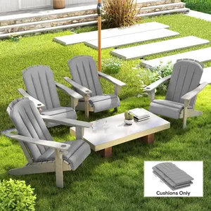 Set of 4 Adirondack Chair Cushions – Gray, High Back Design. 25D High-Density Foam – Retains Shape. 4 Straps Per Chair – Non-Slip. 200gsm Yarn-Dyed Fabric – Fade Resistant