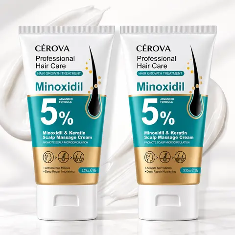 [Buy 1 Give 1] CEROVA 5% Minoxidil & Keratin Scalp Massage Cream - Hair Growth Formula, Scalp Care Routine, Anti-Thinning Care, Ginger Extract, Keratin Boost, Unisex Adult Nourishing Strengthening Treatment, Voluminous Results