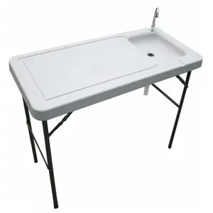 212 MAIN Sportsman Series Plastic Folding Fish Table - Faucet-Equipped, Sink Area, Portable, Camping, Picnic Use, Commercial Restaurant Furniture, Picnic Folding Table, Camping Table