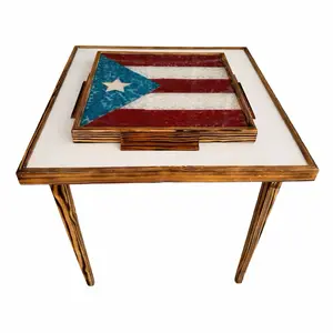 Handmade Puerto Rico Domino Table – Wooden Game Table with Resin Art Top, Removable Legs, Unique Puerto Rican Decor