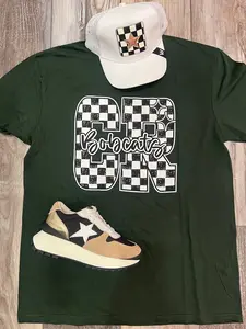 Checkered Green And White CR Bobcats T-Shirt