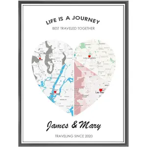 [Photo Frame] Custom Travel Map Anniversary Couple Gift, Customized Family Adventure Map Print, Personalized Canvas Prints Wall Art Unique Gifts for Husband/Wife wall  art