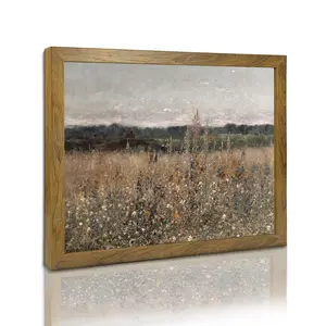 Wildflower Field Landscape Picture - Vintage Landscape Art Print, Country Field Wall Art - Framed Canvas Prints Wall Art Home Decor, Vintage Landscape Art Print Farmhouse Painting