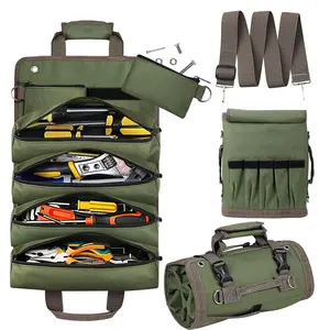 Heavy Duty Canvas Tool Roll – Roll Up Tool Organizer with Multiple Compartments, Mechanic, Electrician, Handyman Storage Bag