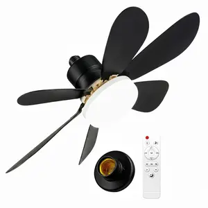 Socket Fan Light, Screw In E26/E27 Ceiling Fan with LED Light & Remote Control, 3 Color Dimmable 3000K-6500K, 1556 Lumen Small Fan Light Bulb, Easy Install for Bedroom Kitchen Closet Living Room