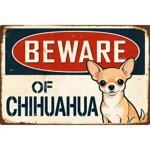 Beware of Dog Metal Sign Wall Art Animal Warning Vintage Iron Decor for Home, Patio, Garden, Office, Living Room, Kitchen, Entryway, Industrial Wall Decoration