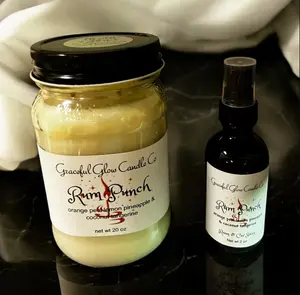 Graceful Glow Candles Co. Rum Punch Candle & Oil Set - Orange Peel Lemon Pineapple & Coconut Scented Soy Wax Blend for Festive Mood & Relaxation