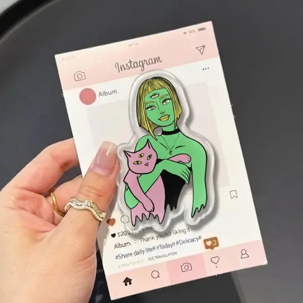 Alien Girl With Cat - Pov Me and My Kitty MagSafe Phone Grip, Horror Aesthetic Magnetic Phone Holder, Kawaii Scary Fan Gift , Kindle Accessories sticky Baby mount Library Card Flower-Shaped Multi-Functional Stand Universal Car Double-Sided Octo Adjustable