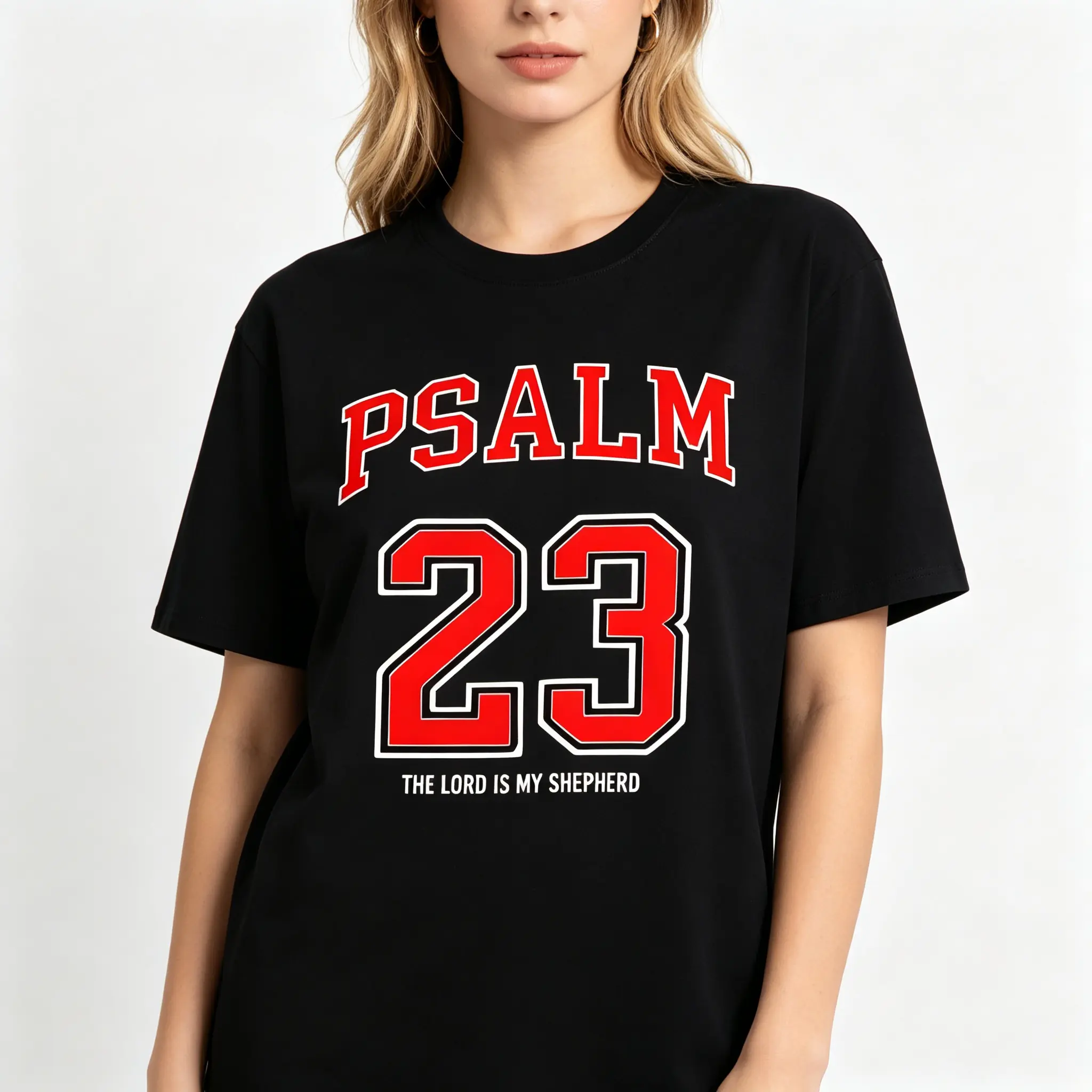 "Psalm 23 The Lord Is My Shepherd" Graphic Tee |   Retro Varsity Style Christian Statement T-Shirt |   Unisex Streetwear Casual Daily Wear Top