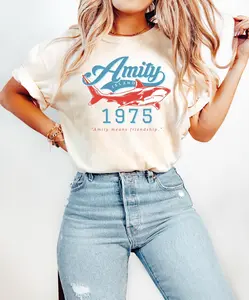 Amity Island 1975 Shirt, Jaws Movie Tee, Shark Week Tshirt, Great White Shark Horror Movie Fan, 50th Anniversary