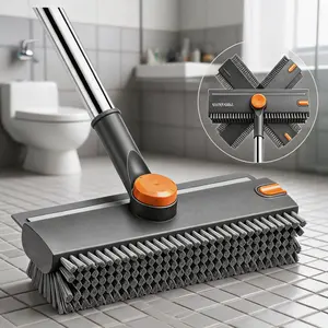 Floor Scrub Brush, 3 in 1 Floor Scrub Brush with 54-in Adjustable Long Handle and Scraper Heavy Duty Stiff Bristle Floor Scrubber for Cleaning Shower Bathroom Kitchen Patio Garage Pool Wall and Deck, Orange&White
