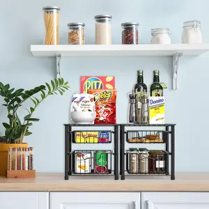 Stackable 2 Tier Basket Drawer Black Storage Solution Organiser Racks Room