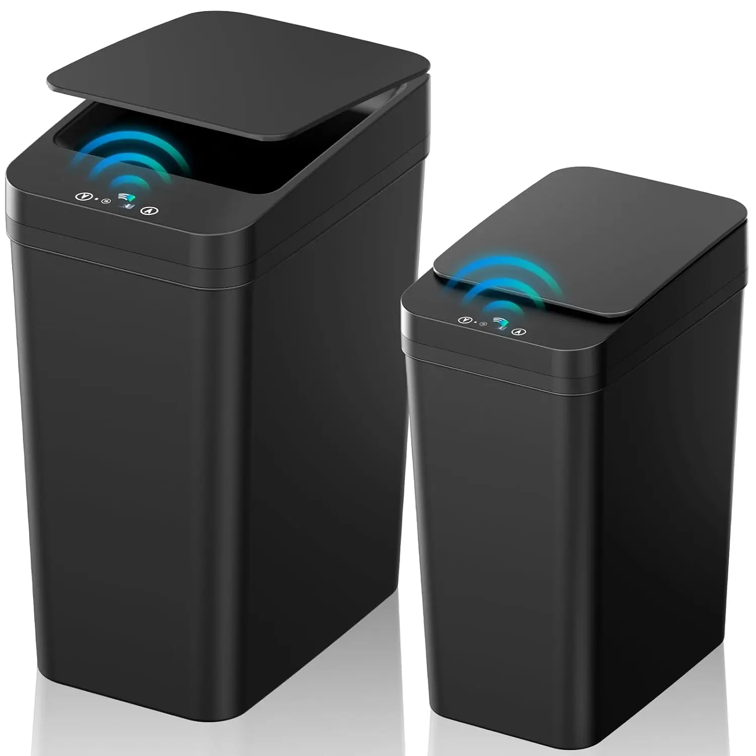 2pcs-Black (9L+15L) Hands-Free Motion Sensor Trash Can - Slim, Waterproof Smart Bin, Touch-Activated Waste Container for Camping, Indoor Home Supplies Use