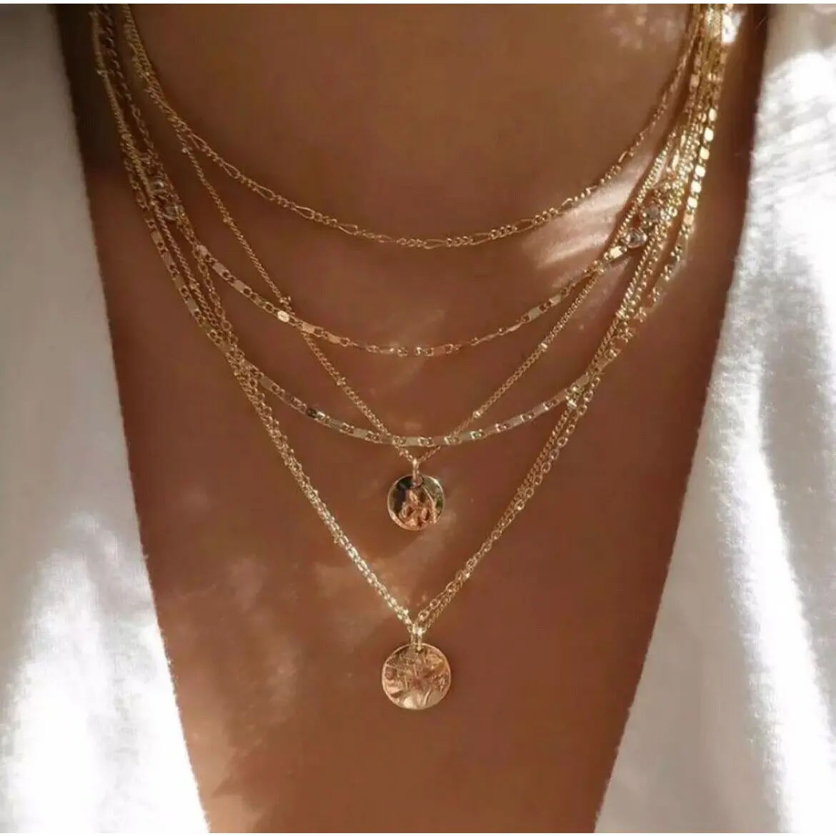Women's Gold Multilayered Coin Necklace