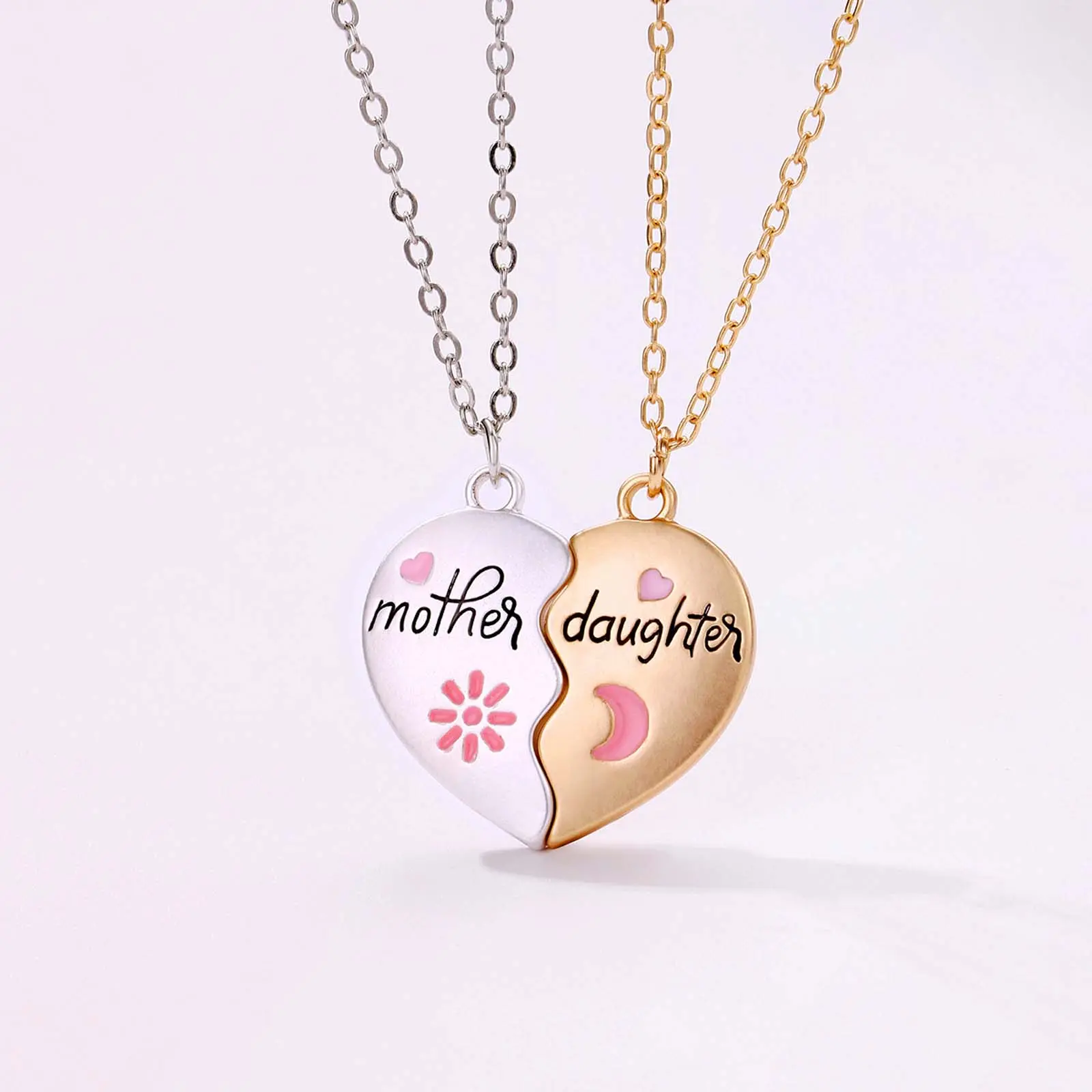 2-Piece Magnetic Heart Mom and Daughter & Son Necklace Set – Personalized Mother’s Day Gift, Daily Matching Family Jewelry