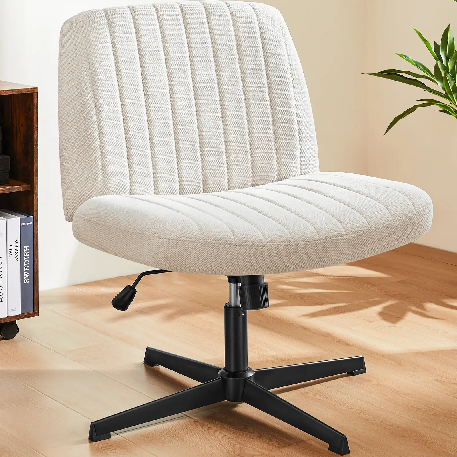 FurniChic Haven Criss Cross Chair - Stylish Armless Desk Chair with Cross Leg Design, Wide Swivel for Comfortable Home Office