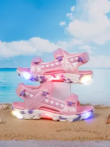 Girls' Spring Summer Beach Sandals, Button Battery Light-Up, Cute Fashionable Outdoor Shoes, Anti-Slip Wear-Resistant Sole, Lightweight Sandals, Trendy Sandals, Trending Sandals