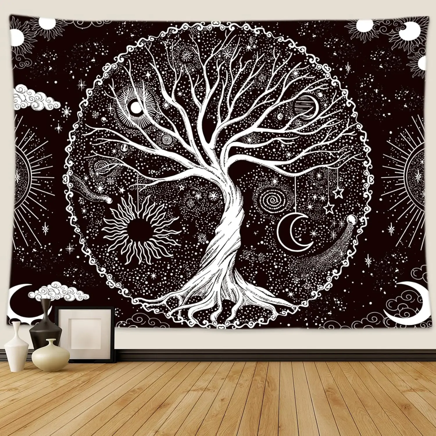 Tree of Life Tapestry - Black and White Galaxy Space Aesthetic Psychedelic Lightweight Cloth, Home Decor Curtain Wall Hanging for Living Room, Bedroom Gift (59.1" x 82.7")