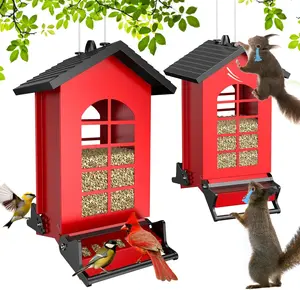 Wildpark Squirrel Proof Bird Feeder for Outdoors Hanging, 8LBS Metal Hanging Bird Feeder with Bilateral Weight-Activated Perches, Large Capacity Wild Bird Feeder - Squirrel Chewing Proof(Red)