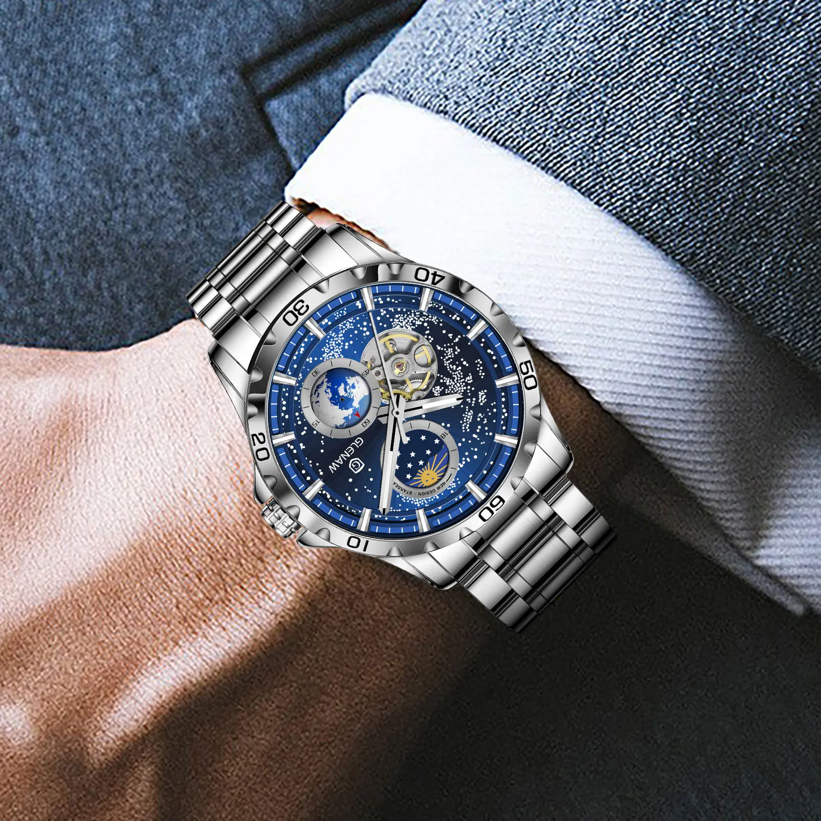 Blue Starry Sky Series Skeletonized Automatic Mechanical Watch