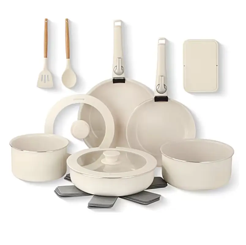Gotham Steel Ceramic 18-pcs Non-Stick Cookware Set with Detachable Handles, Complete Kitchen Essentials, Space-Saving Stackable Design, Easy to Clean, Oven Safe up to 500°F, Dishwasher Safe