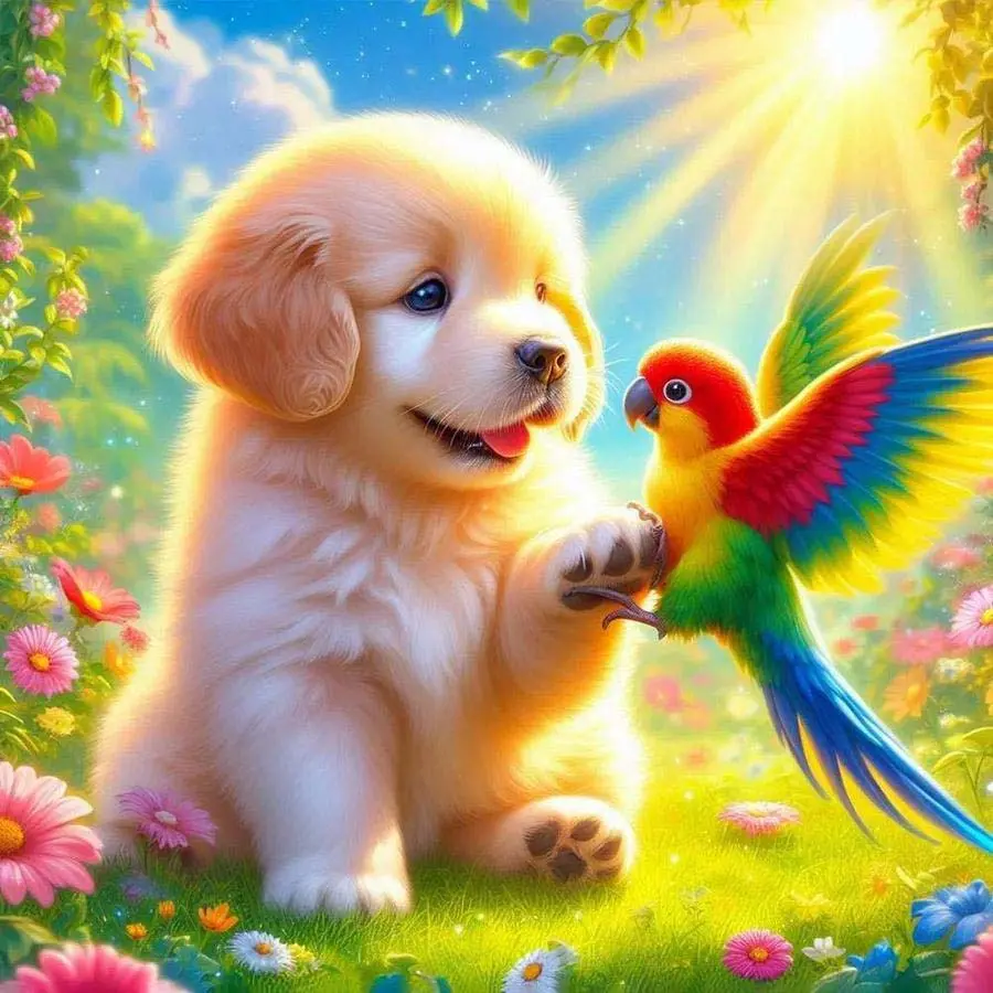 5D DIY Full Drill Diamond Painting - Diamond Painting Kit Puppy, Parrot Mosaic Canvas DIY Wall Art, Home Wall Decoration