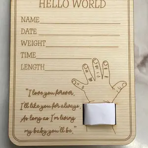 Hello World Baby Announcement Sign || Hospital Bracelet Plaque || Baby Photo Prop ||  Wooden Decor ||  Hanging Nursery Sign
