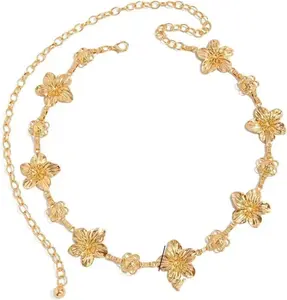 Gold Flower Waist Chain for Women Vintage Retro Metal Body Jewelry Adjustable Hippie Coin Belt Fashion Accessories for Dresses Beach Party