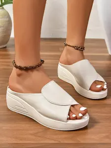 Women's Fashionable Solid Color Platform Sandals, Casual Versatile Platform Sandals for Summer, Lightweight Breathable Comfortable Shoes for Daily Wear, Girl, Casual Trendy Sandals, Elegant Minimalist PU Leather Sandals