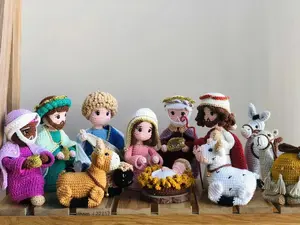 Shappy 11 Pcs Crochet Kit for Nativity Holy Family Baby Lounger Cow Camel Sheep DIY All in One as Christmas Gift  (5" to 7" Tall approximately)