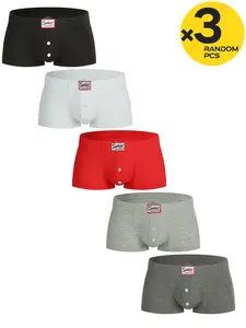 3pc men's straight-leg pants, men's four-corner pants, Cotton material, soft and comfortable, breathable and dry, straight-leg underwear for daily wear, casual, sports, home use, Casual Style Underwear