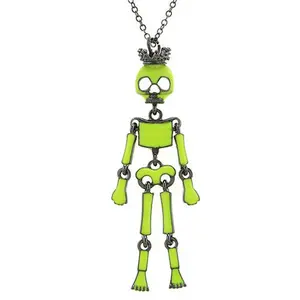 Halloween Costume Jewelry Articulated Skeleton Necklace Neon Lime Green