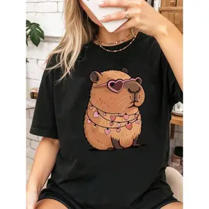 Women's Casual Fashion Creative Cute Cartoon Capybara Pattern Printed Basic Short Sleeve T-Shirt Capybara T-Shirt Cute Graphic Tees Cartoon T-Shirt