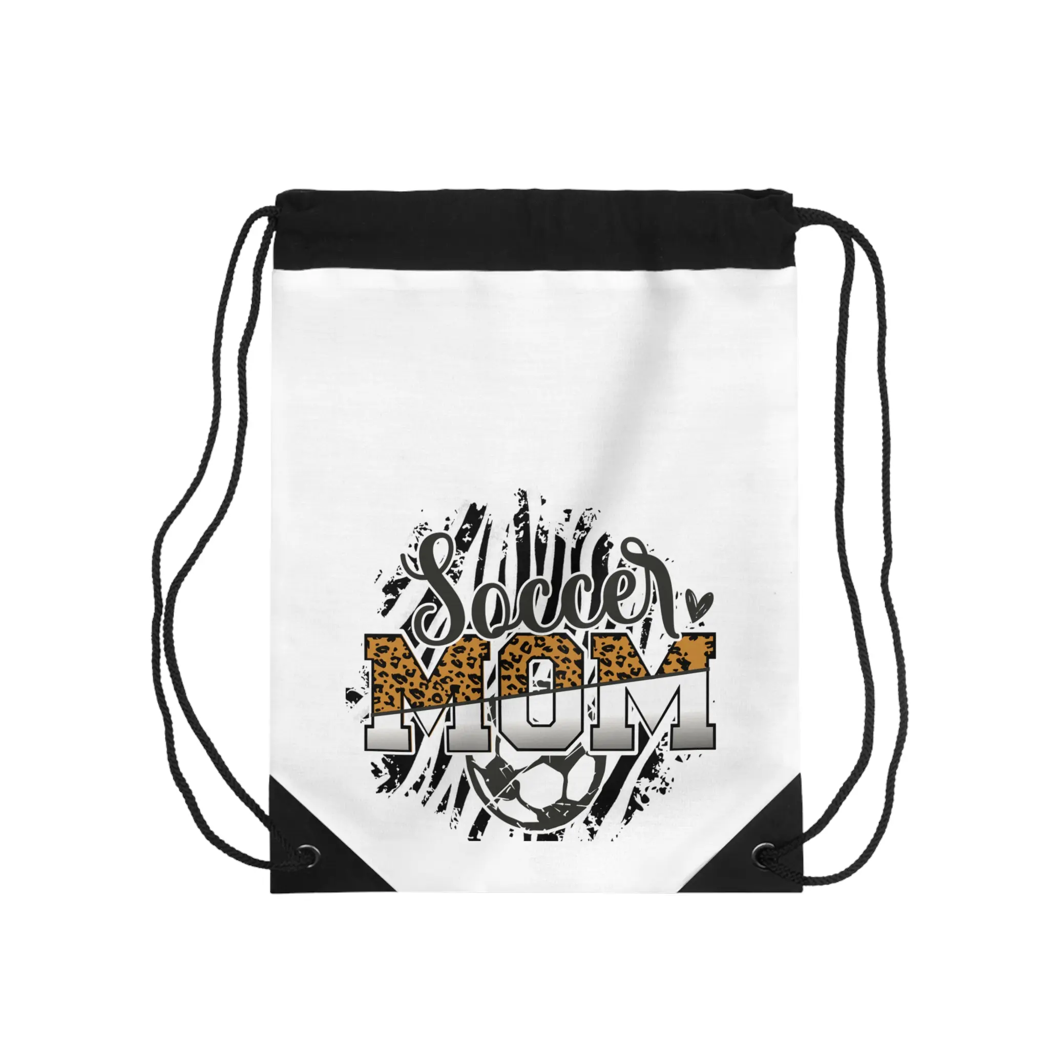 Soccer Mom Drawstring Bag — Leopard Print 'Soccer Mom' Design, 'Lets Go' Sports Tote