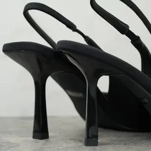 Women's Pointed Toe Slingback Kitten Heel Pumps - Elegant Mid Heel Stilettos with Soft Padded Insole and Elastic Strap