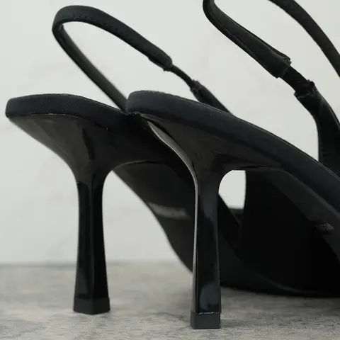 Women's Pointed Toe Slingback Kitten Heel Pumps - Elegant Mid Heel Stilettos with Soft Padded Insole and Elastic Strap