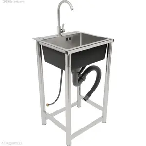 Stainless Steel Utility Sink w/Faucet, Commercial Single Bowl Kitchen Sink Freestanding, Indoor Outdoor Utility Sinks for Laundry Room Garage Shop Bathroom Home ModernAEleganza22DD19MatteMaven