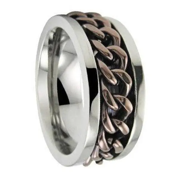 Men’s Titanium Spinner Ring with Bronze Tone Chain and Polished Finish | 8mm