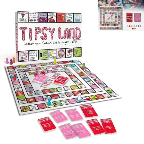 TIPSY LAND Adult Board Game - Hilarious Stress Relief Toy with Fun Challenges, Dares, Mini-Competitions, 1 Large Game Mat, 2 Dice, Unisex Quirky Unique Cool Gifts for Weddings, Birthday Gifts, 3-8 Players