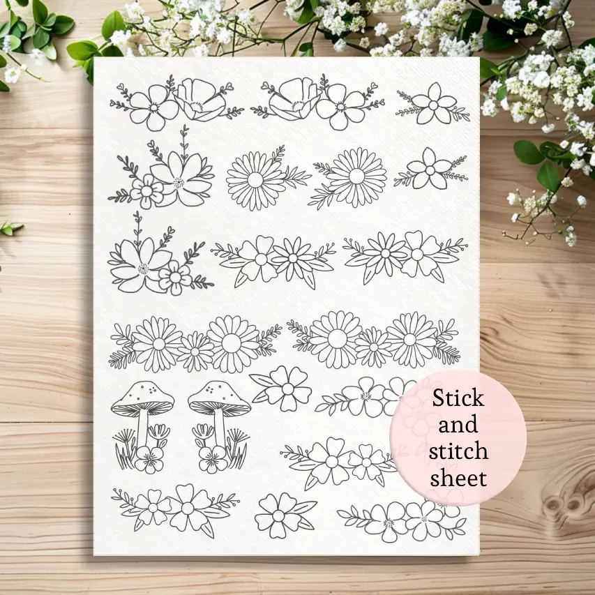 stick and stitch embroidery patterns, full page flowers, pocket patterns embroidery patterns