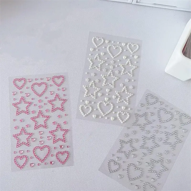 Rhinestone Heart & Star Shaped Sticker (3 Counts), Self Adhesive Decorative Sticker, DIY Decals for Scrapbooking, Journaling, Gift Wrapping, Crafts