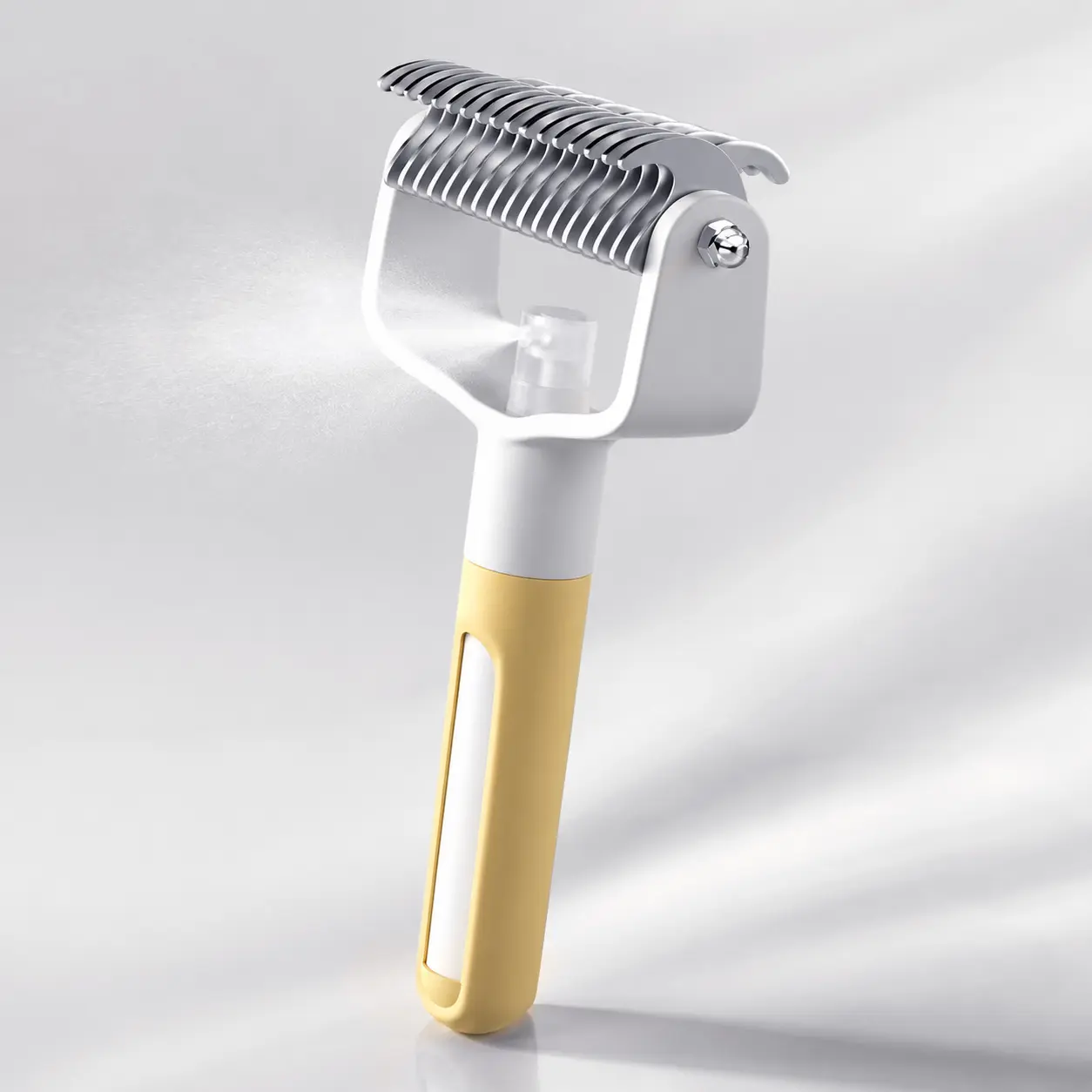 Pet Grooming Spray Comb for Dogs & Cats - 1-Press Mist Deshedding Tool with Stainless Steel Rounded Teeth, Refillable for Long & Short Fur