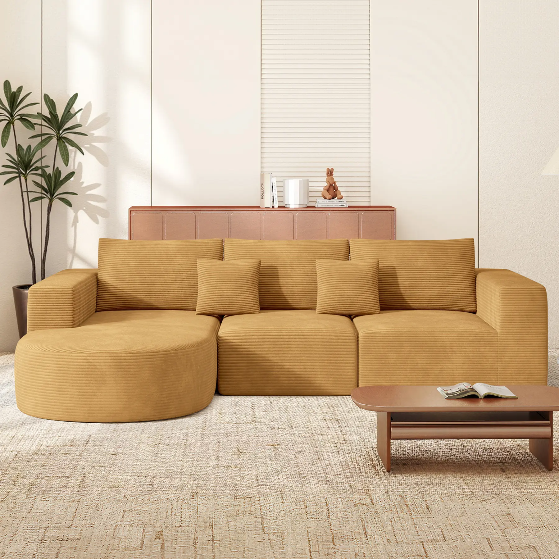 【2 Packages shipping】Modular Sectional Sofa with L-Shape Chaise,Cloud Sectional Modern Sleeper Couch with Deep Seat,Sponge Compression Sofas No Assembly Required (Beige-Corduroy Fabric)