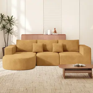 【2 Packages shipping】Modular Sectional Sofa with L-Shape Chaise,Cloud Sectional Modern Sleeper Couch with Deep Seat,Sponge Compression Sofas No Assembly Required (Beige-Corduroy Fabric)