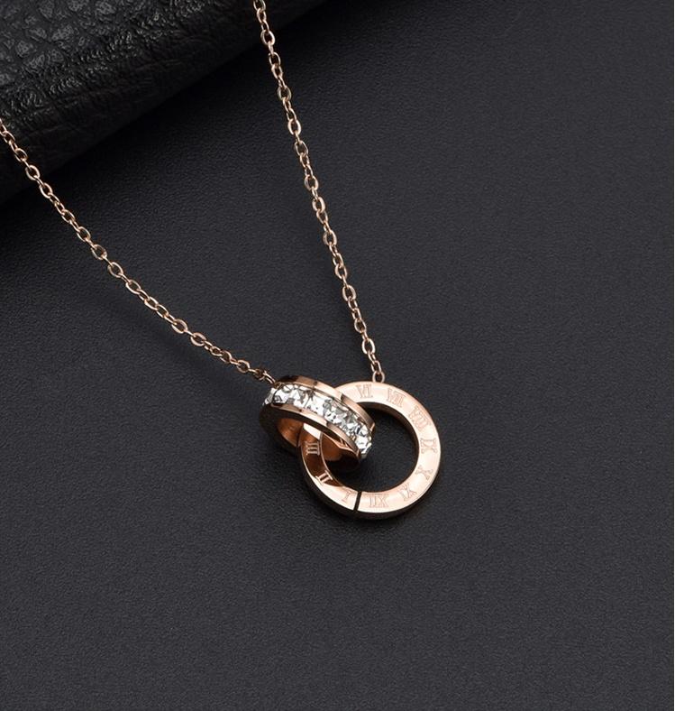 Roman Numeral Ring Diamond Titanium Steel Necklace Women's