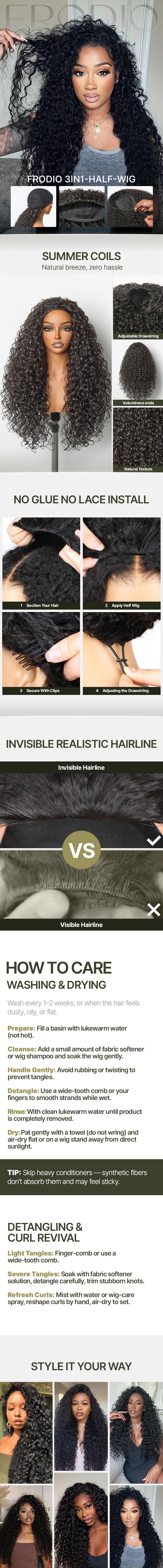 [Blend] Frodio Veralux™  3in1 Half Wig Curly Hair  Ready To Wear Shaggy Waves Big Hair 26" Curly Hair Wig TikTokShopBlackFriday