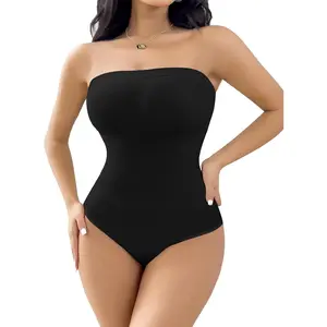 Women's Strapless Shapewear Bodysuit Tummy Control Seamless Sculpted Body Shaper with Removable Straps